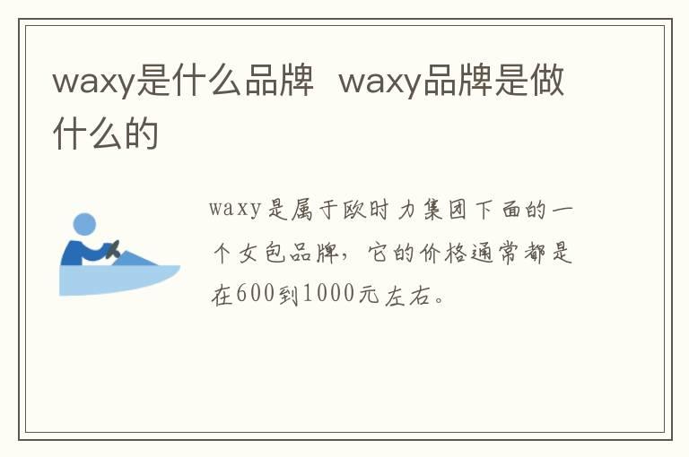 waxy是什么品牌  waxy品牌是做什么的