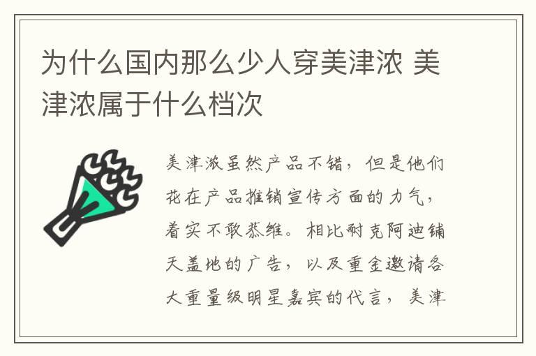 为什么国内那么少人穿美津浓 美津浓属于什么档次